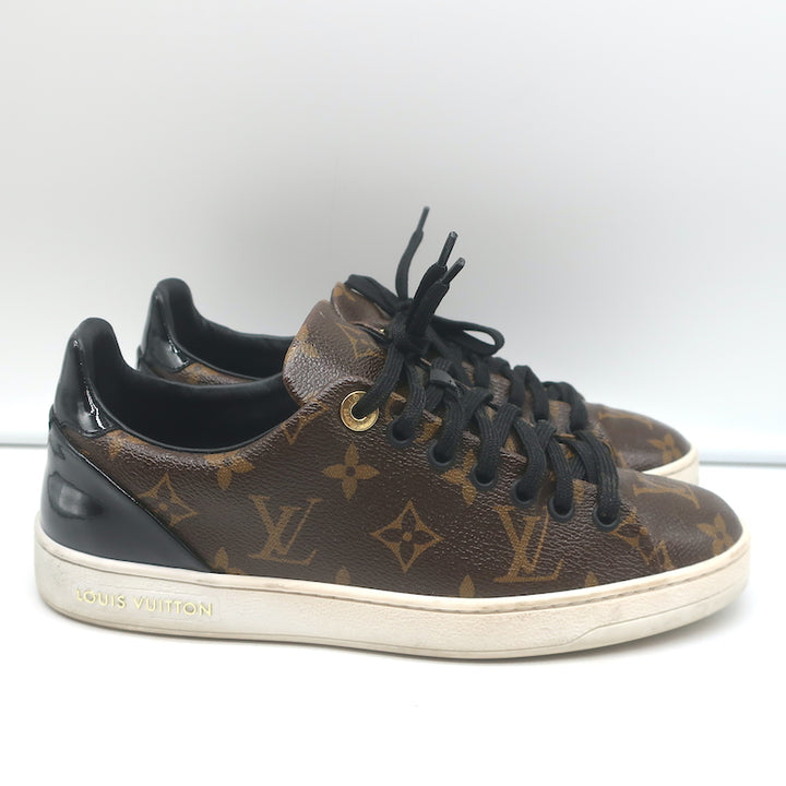 Louis Vuitton Frontrow Sneakers Brown Monogram Canvas &amp; Black Patent Size 37