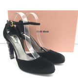 Miu Miu Jeweled-Heel d'Orsay Pumps Black Velvet Size 36.5 Ankle Strap Heels