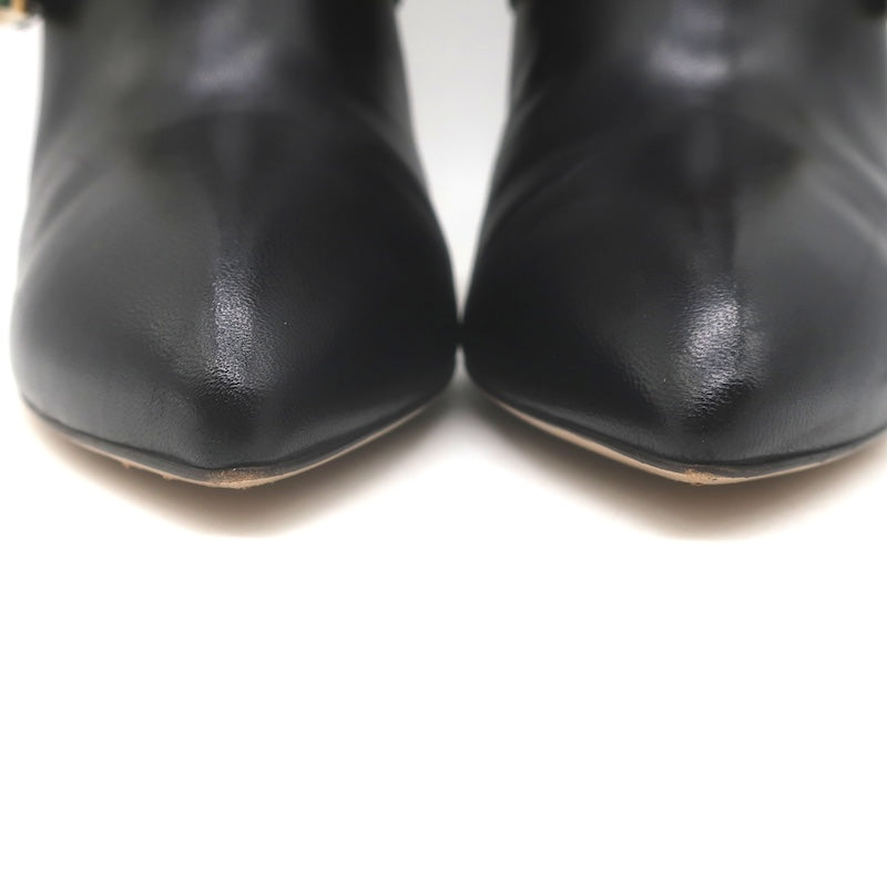 Gucci Sylvie Web Strap High Heel Ankle Boots Black Leather Size 37.5