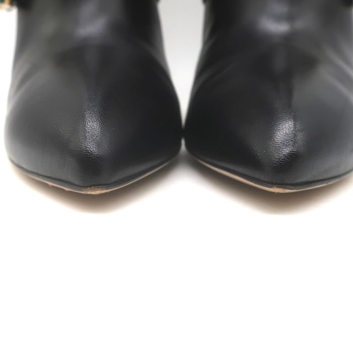 Gucci Sylvie Web Strap High Heel Ankle Boots Black Leather Size 37.5