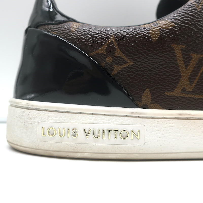 Louis Vuitton Frontrow Sneakers Brown Monogram Canvas &amp; Black Patent Size 37