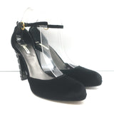 Miu Miu Jeweled-Heel d'Orsay Pumps Black Velvet Size 36.5 Ankle Strap Heels