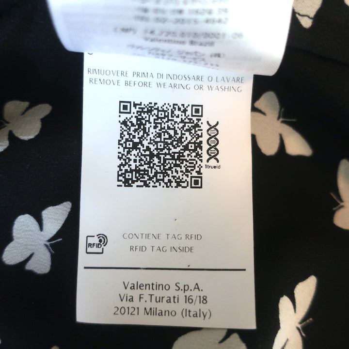 RED Valentino Butterflies Print Shirt Black Silk Size 40 Pussy Bow Blouse