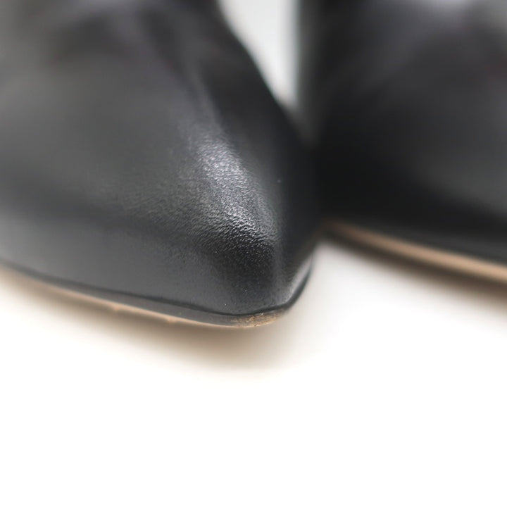 Gucci Sylvie Web Strap High Heel Ankle Boots Black Leather Size 37.5
