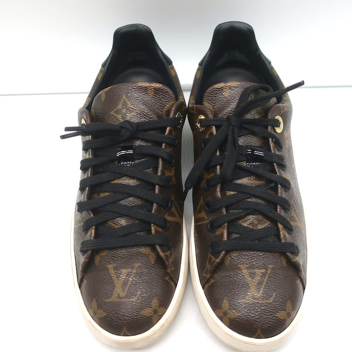 Louis Vuitton Frontrow Sneakers Brown Monogram Canvas &amp; Black Patent Size 37