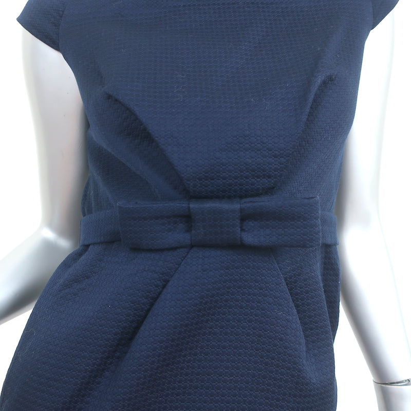 Christian Dior Bow Belt Mini Dress Navy Size 36 Boatneck Cap Sleeve Sheath