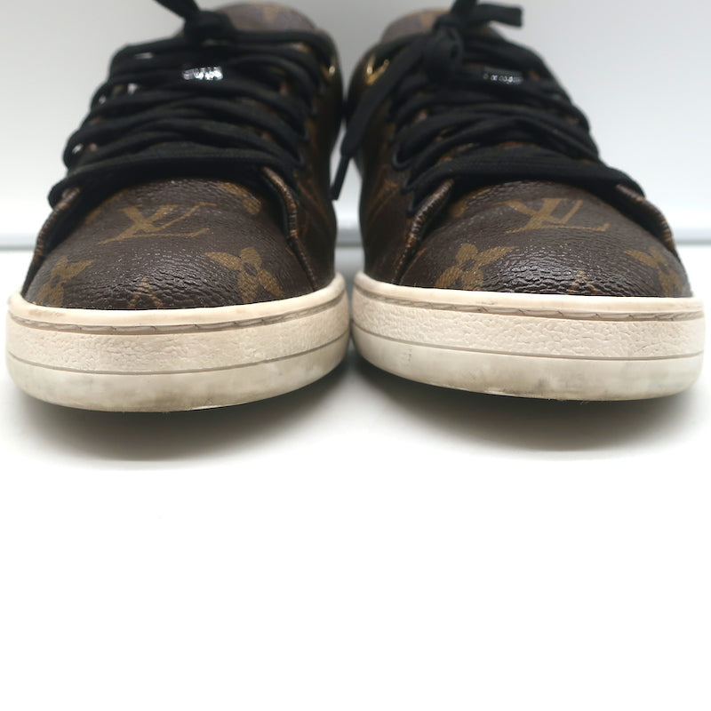 Louis Vuitton Frontrow Sneakers Brown Monogram Canvas &amp; Black Patent Size 37