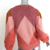 Vanessa Bruno Balloon Sleeve Argyle Sweater Pink Cotton-Blend Size Small