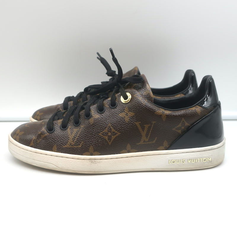 Louis Vuitton Frontrow Sneakers Brown Monogram Canvas &amp; Black Patent Size 37