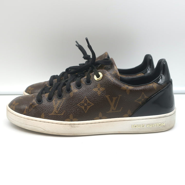 Louis Vuitton Frontrow Sneakers Brown Monogram Canvas &amp; Black Patent Size 37