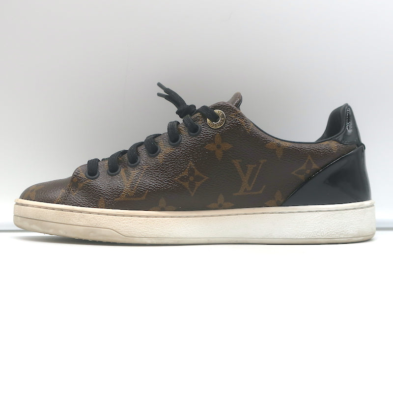 Louis Vuitton Frontrow Sneakers Brown Monogram Canvas &amp; Black Patent Size 37