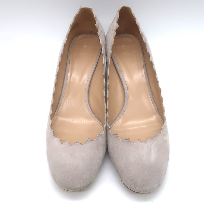 Chloe Lauren Scalloped Suede Pumps Light Taupe Suede Size 38.5