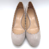 Chloe Lauren Scalloped Suede Pumps Light Taupe Suede Size 38.5