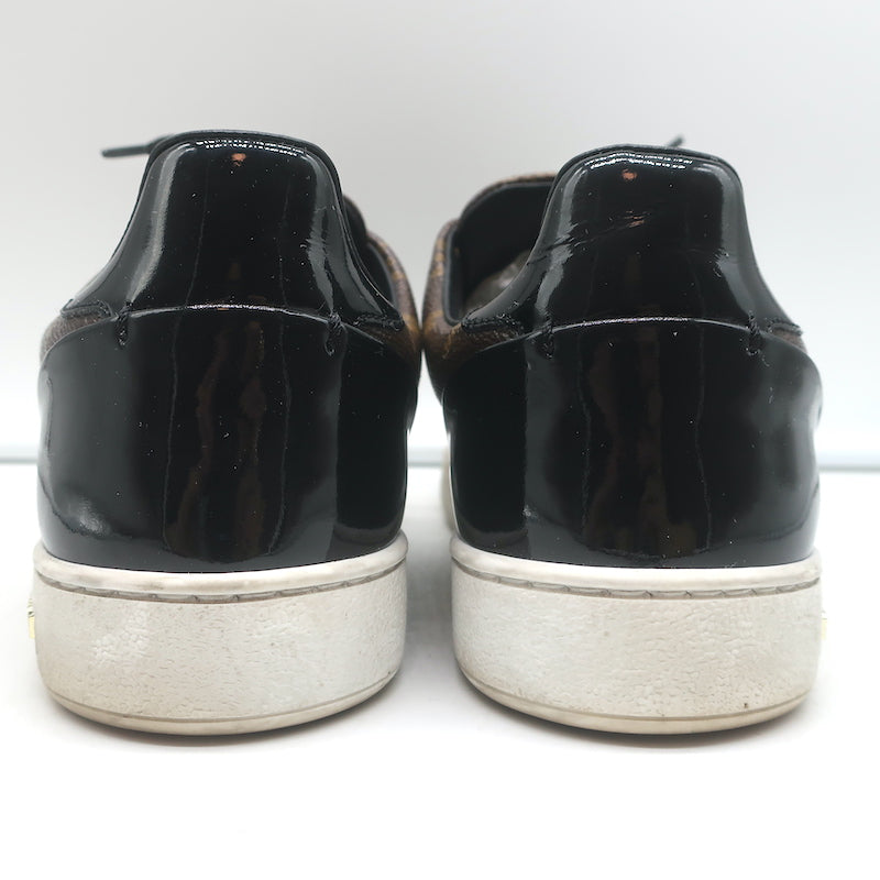 Louis Vuitton Frontrow Sneakers Brown Monogram Canvas &amp; Black Patent Size 37