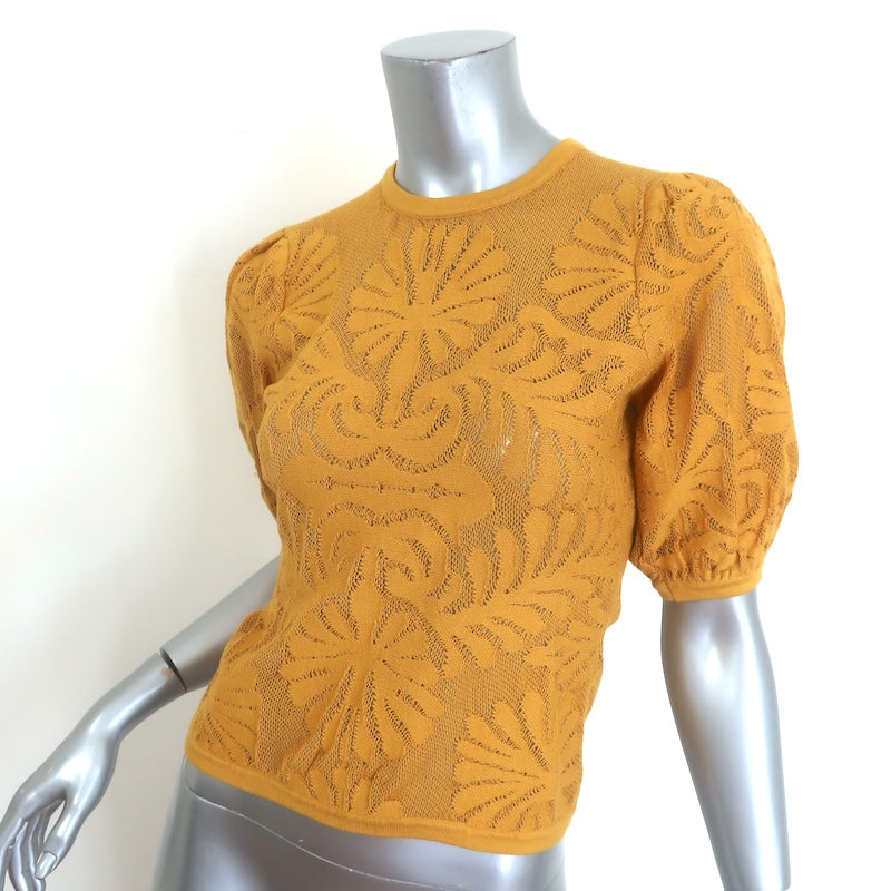 Ulla Johnson Carina Puff Sleeve Jacquard Top Goldenrod Size Petite