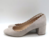 Chloe Lauren Scalloped Suede Pumps Light Taupe Suede Size 38.5