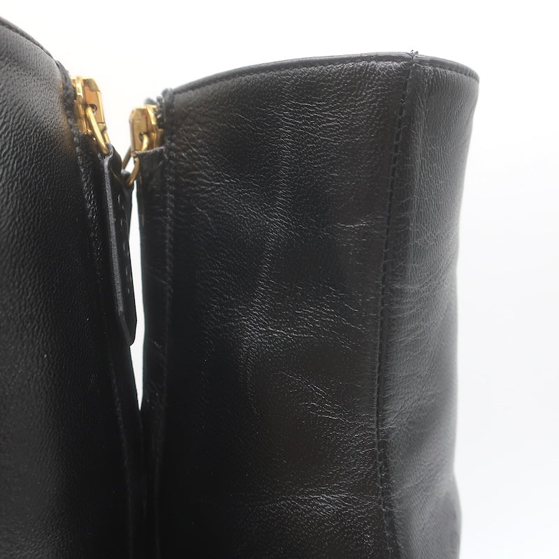 Gucci Sylvie Web Strap High Heel Ankle Boots Black Leather Size 37.5