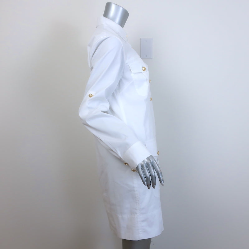 Veronica Beard Saude Cargo Dress White Stretch Cotton Size 6 Long Sleeve Mini