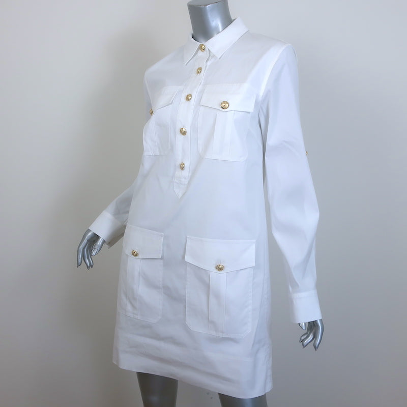 Veronica Beard Saude Cargo Dress White Stretch Cotton Size 6 Long Sleeve Mini