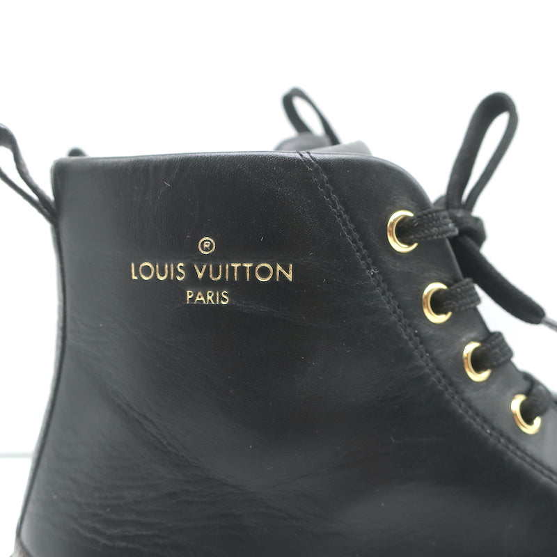 Louis Vuitton Stellar High Top Sneakers Black Leather &amp; Brown Monogram Size 37.5
