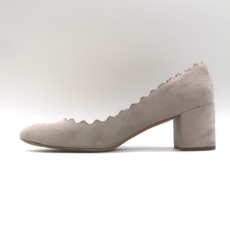 Chloe Lauren Scalloped Suede Pumps Light Taupe Suede Size 38.5