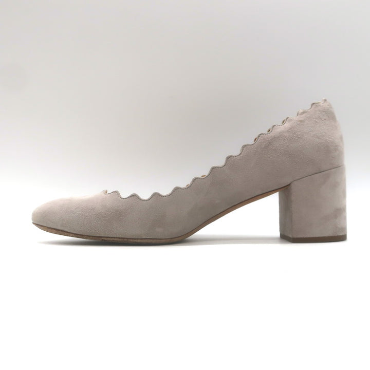 Chloe Lauren Scalloped Suede Pumps Light Taupe Suede Size 38.5