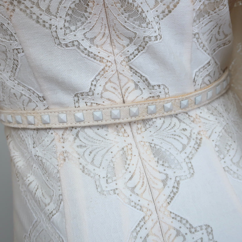 Zimmermann Rhythmic Lace High Neck Belted Midi Dress Ivory Size 0