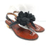 Lanvin Flower Sandals Black Satin Size 40 Low Heel Slingback Thong