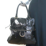 Hayden-Harnett Chain Strap Foldover Large Shoulder Bag Black Patent Leather