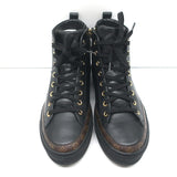 Louis Vuitton Stellar High Top Sneakers Black Leather & Brown Monogram Size 37.5