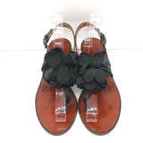 Lanvin Flower Sandals Black Satin Size 40 Low Heel Slingback Thong