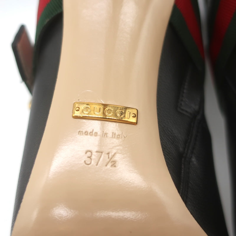 Gucci Sylvie Web Strap High Heel Ankle Boots Black Leather Size 37.5
