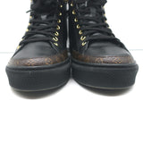 Louis Vuitton Stellar High Top Sneakers Black Leather & Brown Monogram Size 37.5