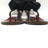 Lanvin Flower Sandals Black Satin Size 40 Low Heel Slingback Thong