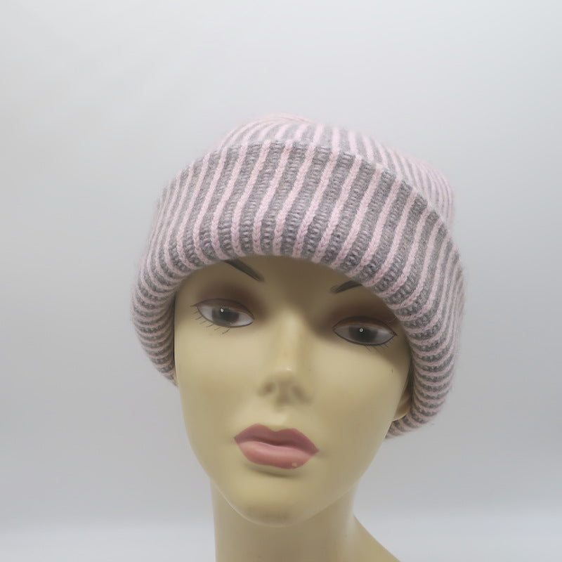 The Elder Statesman Watchman Striped Cashmere Beanie Light Pink/Gray