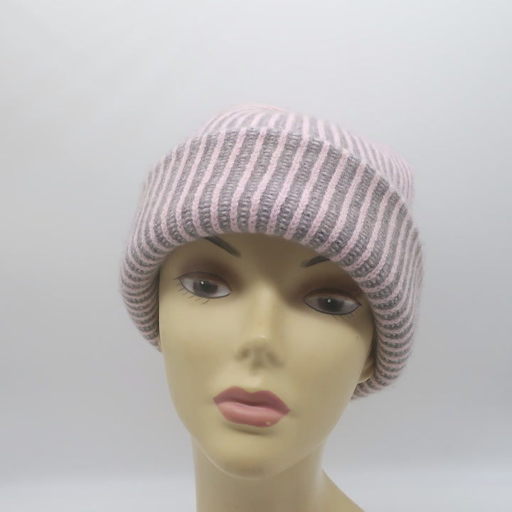 The Elder Statesman Watchman Striped Cashmere Beanie Light Pink/Gray