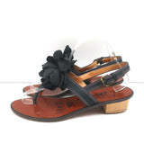 Lanvin Flower Sandals Black Satin Size 40 Low Heel Slingback Thong