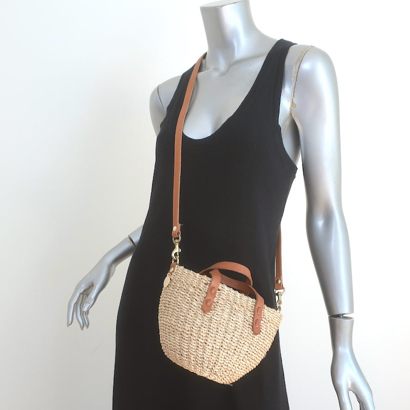 Clare V. Petite Lea Straw Tote Beige Small Crossbody Bag