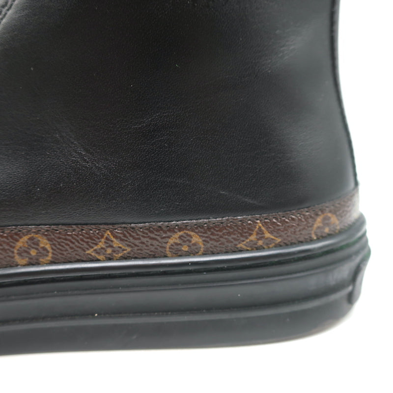 Louis Vuitton Stellar High Top Sneakers Black Leather &amp; Brown Monogram Size 37.5