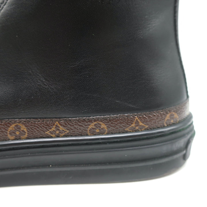 Louis Vuitton Stellar High Top Sneakers Black Leather &amp; Brown Monogram Size 37.5