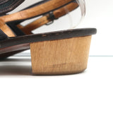 Lanvin Flower Sandals Black Satin Size 40 Low Heel Slingback Thong