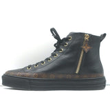 Louis Vuitton Stellar High Top Sneakers Black Leather & Brown Monogram Size 37.5