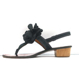 Lanvin Flower Sandals Black Satin Size 40 Low Heel Slingback Thong