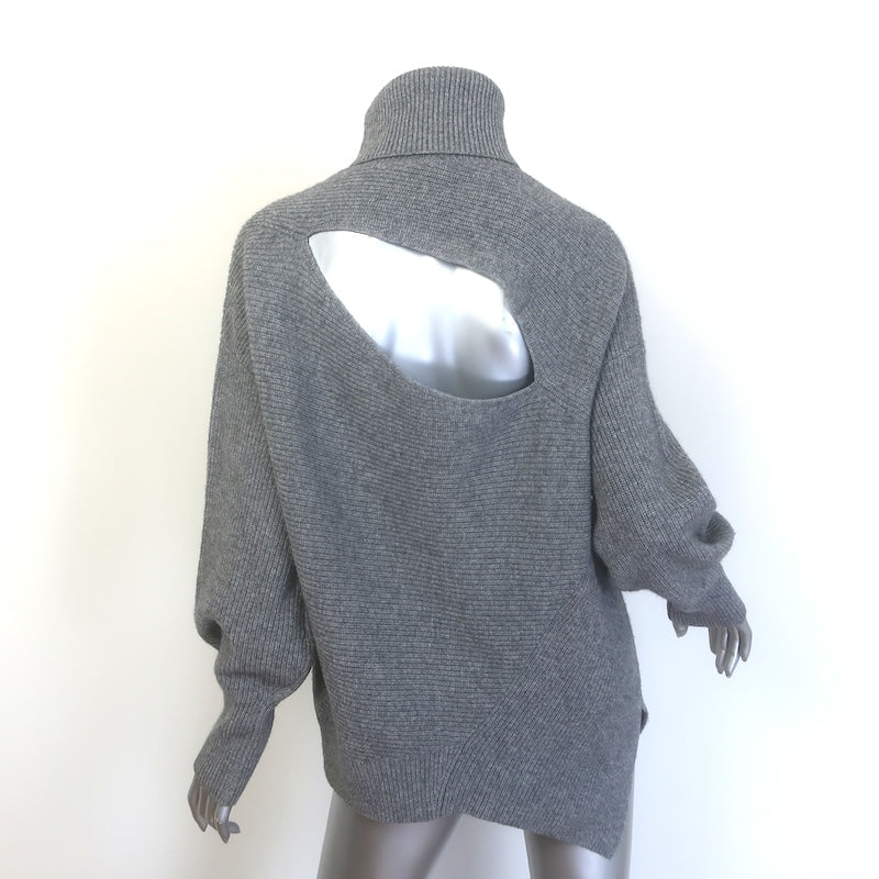 A.L.C. Rory Cutout-Back Turtleneck Sweater Gray Ribbed Wool-Cashmere Size Small