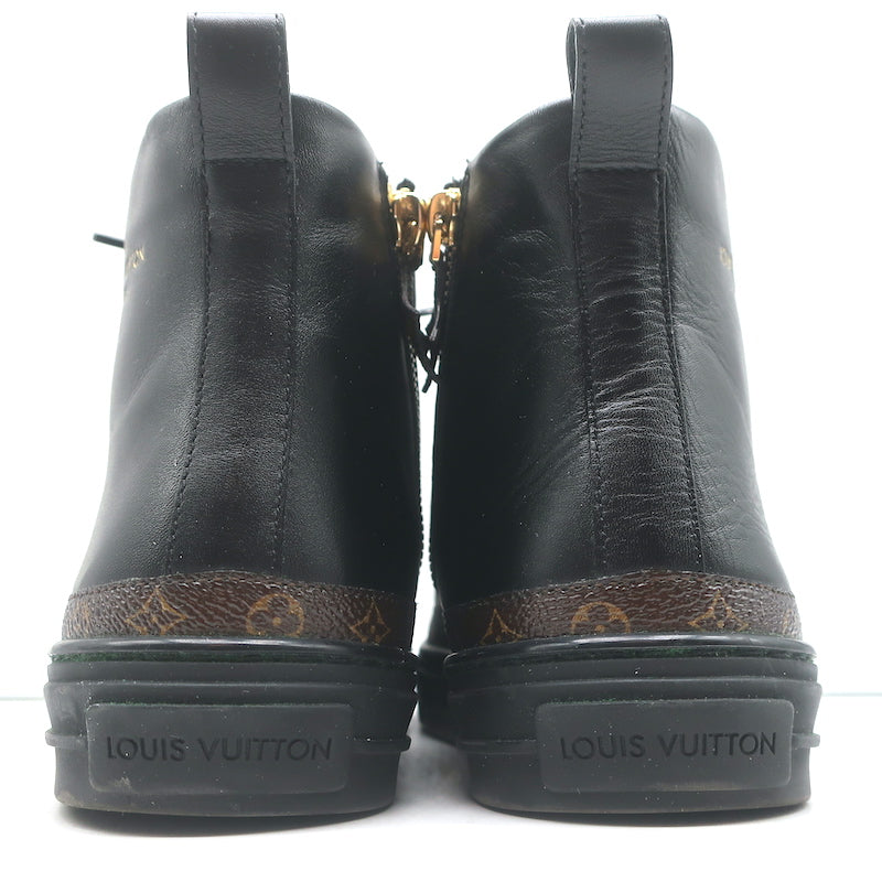 Louis Vuitton Stellar High Top Sneakers Black Leather &amp; Brown Monogram Size 37.5