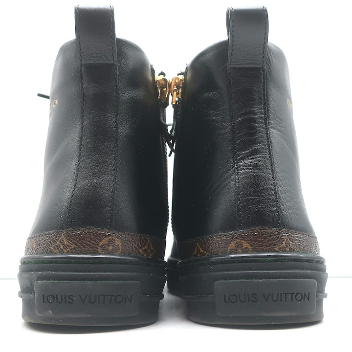 Louis Vuitton Stellar High Top Sneakers Black Leather &amp; Brown Monogram Size 37.5