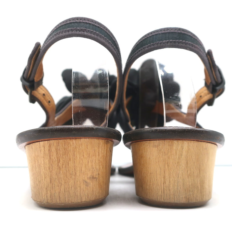 Lanvin Flower Sandals Black Satin Size 40 Low Heel Slingback Thong