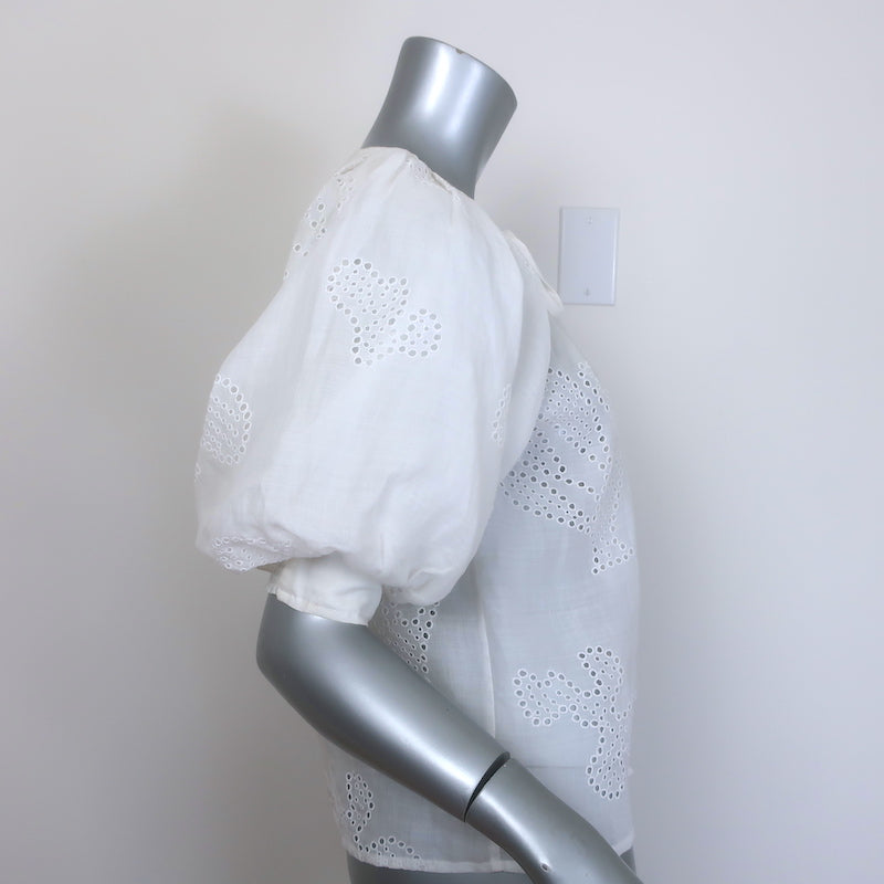 FRAME Eyelet Puff Sleeve Top White Ramie Size Extra Small Button-Down Blouse