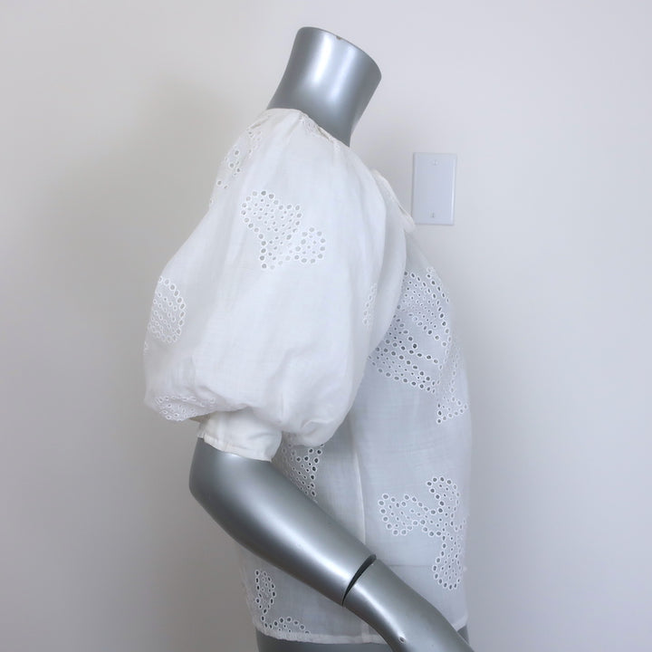 FRAME Eyelet Puff Sleeve Top White Ramie Size Extra Small Button-Down Blouse