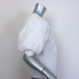 FRAME Eyelet Puff Sleeve Top White Ramie Size Extra Small Button-Down Blouse